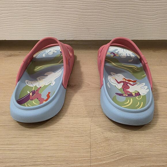 REEF Pink Blue Multicolor Oasis Double Nanna De Jong Beach Slip On Sandals Sz 8 - Picture 5 of 8